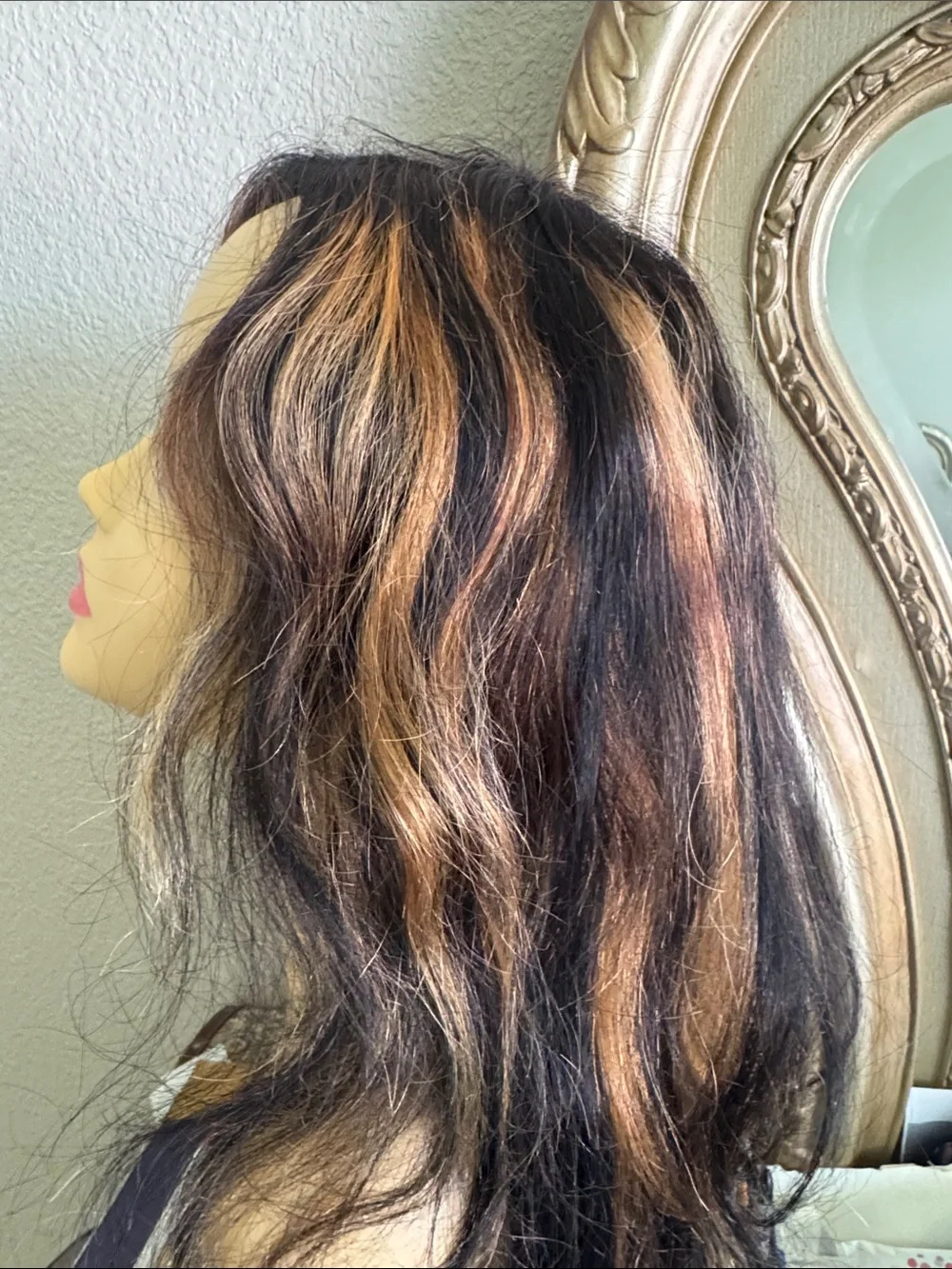 Human Hair Wig - Black with Brown Highlights